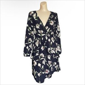 Uguest NWT Navy Floral Wrap Long Sleeve Dress